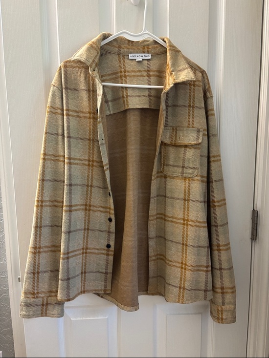 andnowthis Other - Beige Plaid Men's Dress Shirt Jacket